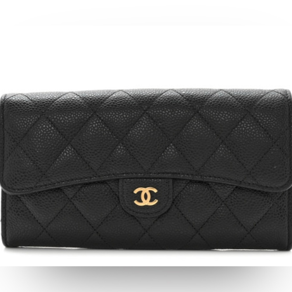CHANEL Caviar Quilted Large Gusset Flap Wallet Black